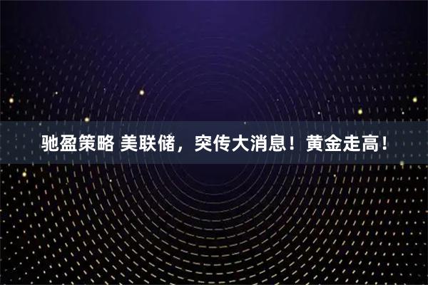 驰盈策略 美联储，突传大消息！黄金走高！