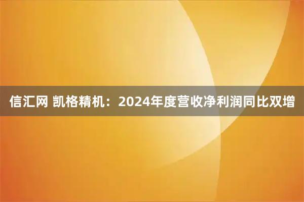 信汇网 凯格精机：2024年度营收净利润同比双增